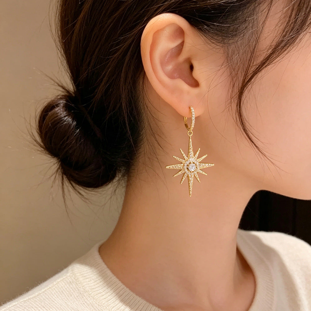 Eaioncol Star CZ Tassel Hoop Earrings 14K Gold Plated Silver