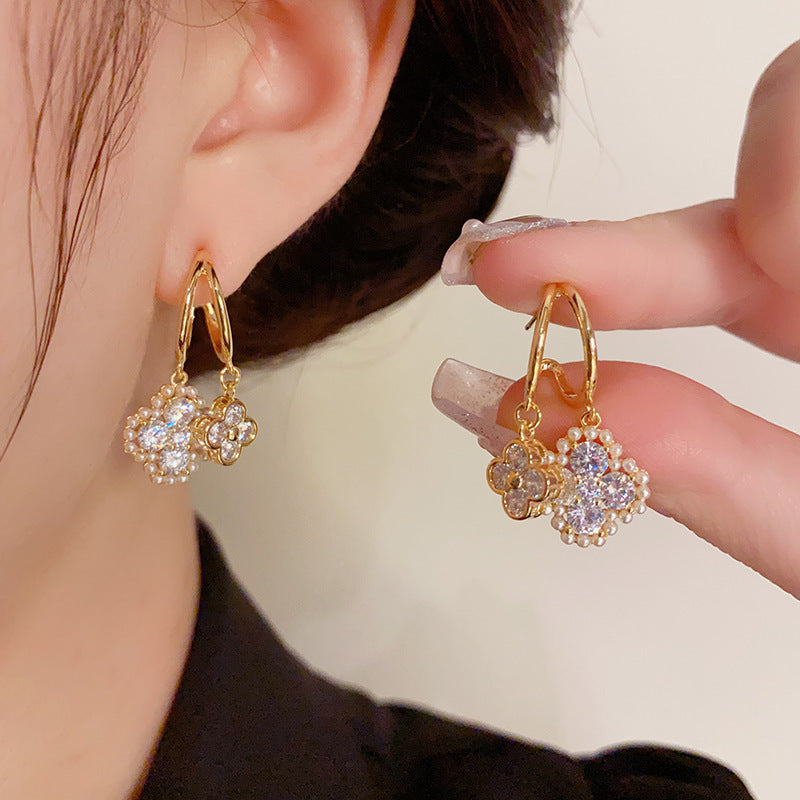 14K Gold-Plated Zircon Floral Tassel Drop Earrings - Chic Elegance