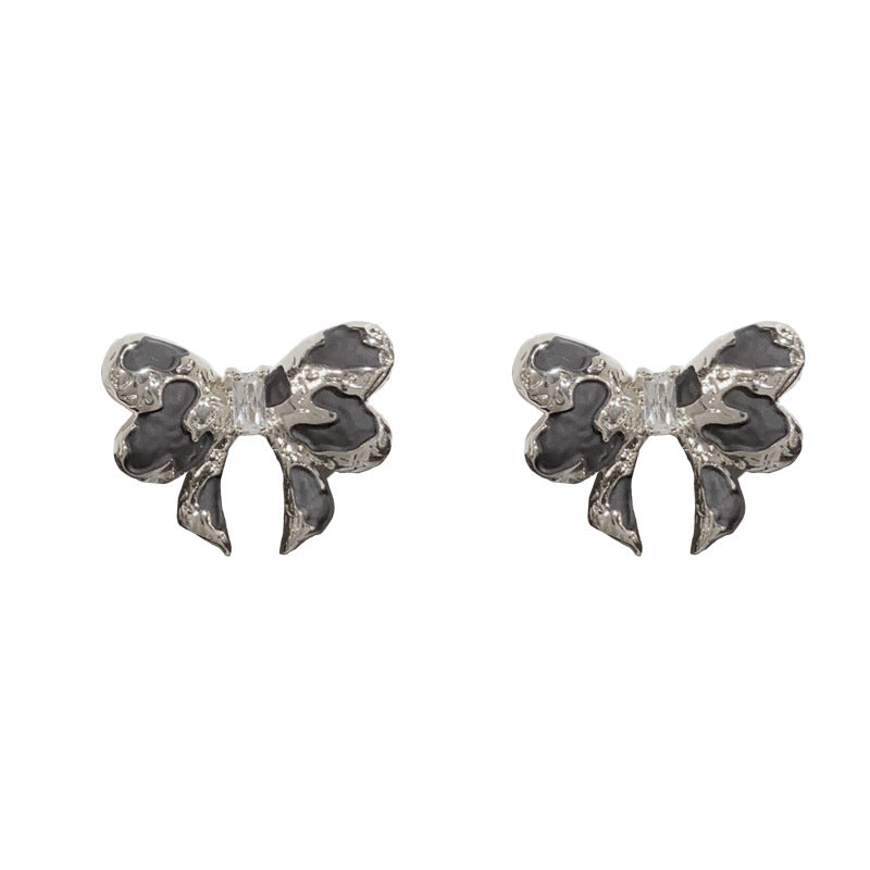 14K Gold-Plated Metal Leopard Print Bow Earrings - Chic Retro Style