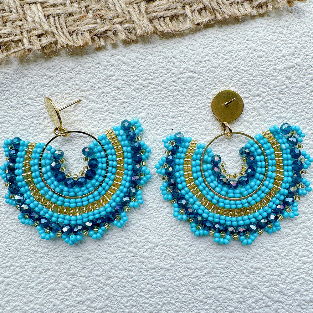 Handmade Bohemian Fan-Shaped Beaded Clay Earrings – ECO Design
