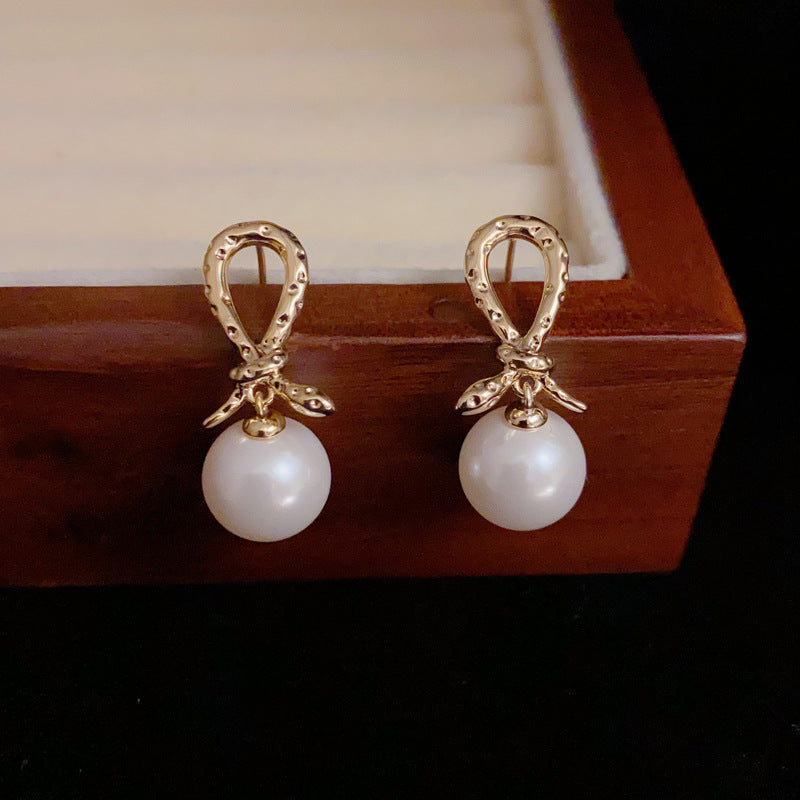 14K Gold-Plated Snake Knot Pearl Drop Earrings - Vintage Chic Design