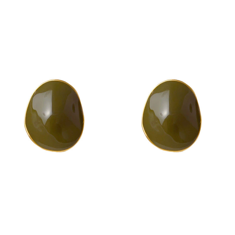 Luxury Irregular Enamel Circle Stud Earrings – French Design