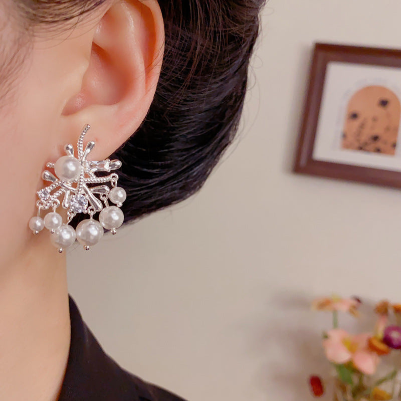 Eaioncol Vintage CZ Irregular Pearl Drop Earrings Gold Silver