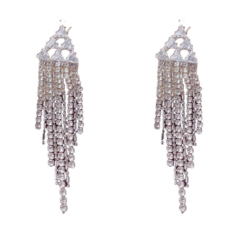 Elegant Zircon Triangle Tassel Drop Earrings – Ultra-Sparkle Design