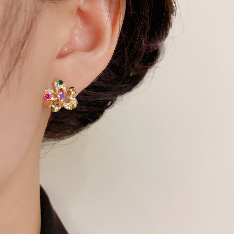 14K Gold Minimalist Colorful Hollow Flower Earrings – Floral Design
