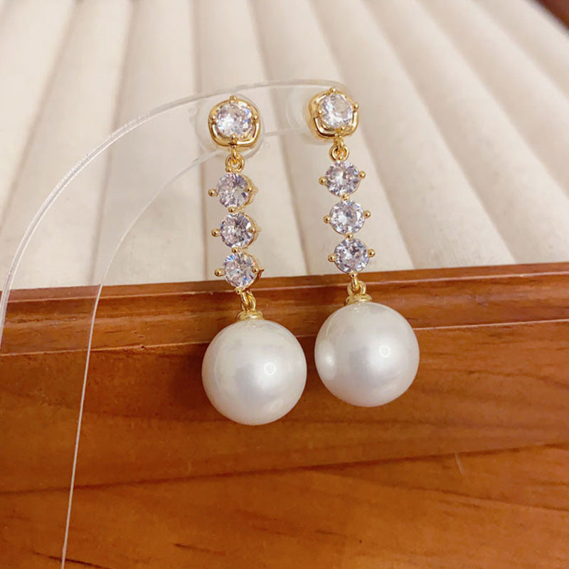 Elegant Zircon Tassel Pearl Drop Earrings – Gentle Geometric Design