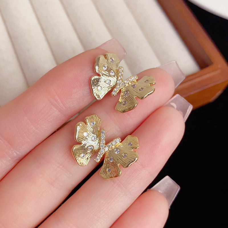 Eaioncol Vintage CZ Butterfly Stud Earrings Gold