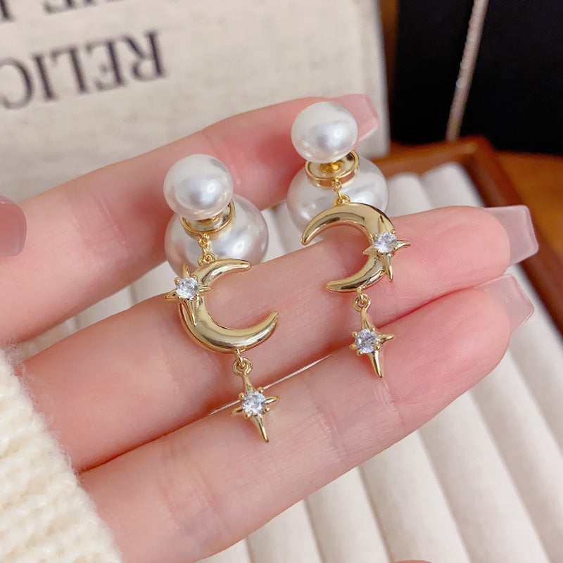 Luxury Pearl Star Moon Two-Way Tassel Drop Earrings – Elegant Design