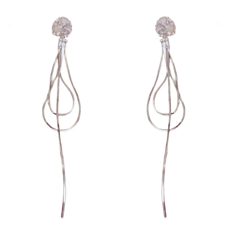 Eaioncol Geometric Long CZ Tassel Drop Earrings Gold Silver