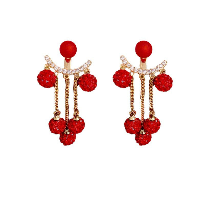 14K Gold-Plated Red Diamond Tassel Earrings - Front and Back Wear