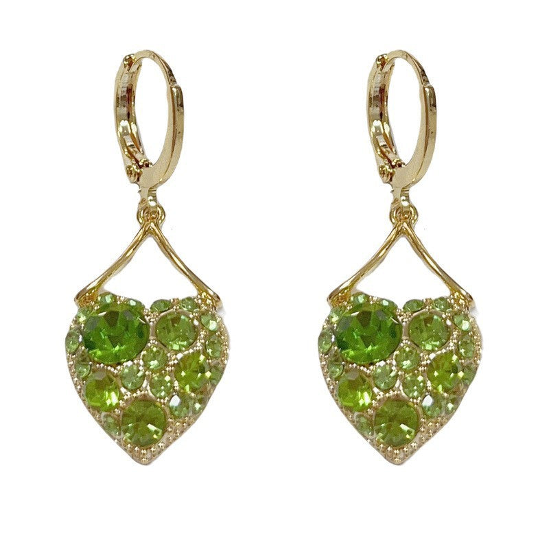 Eaioncol Green Heart CZ Tassel Drop Earrings Gold