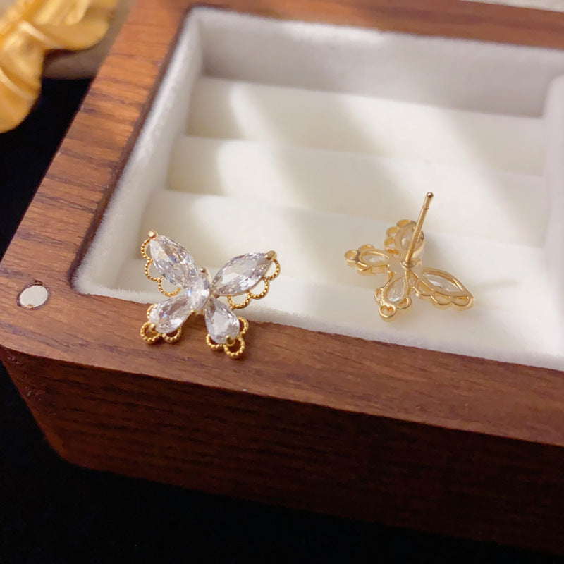 Elegant Zircon Hollow Lace Butterfly Stud Earrings – Animal Design