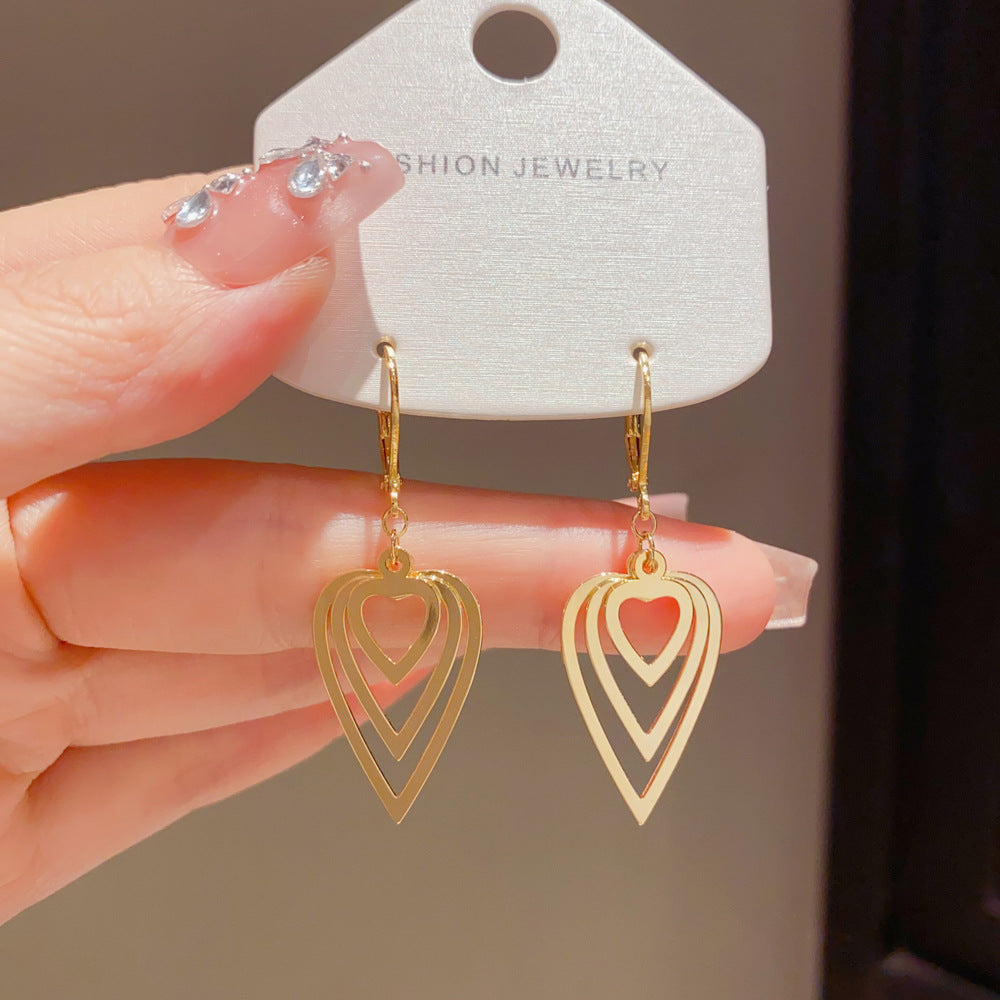 Eaioncol 3‑Layer Openwork Heart Drop Earrings Gold Silver