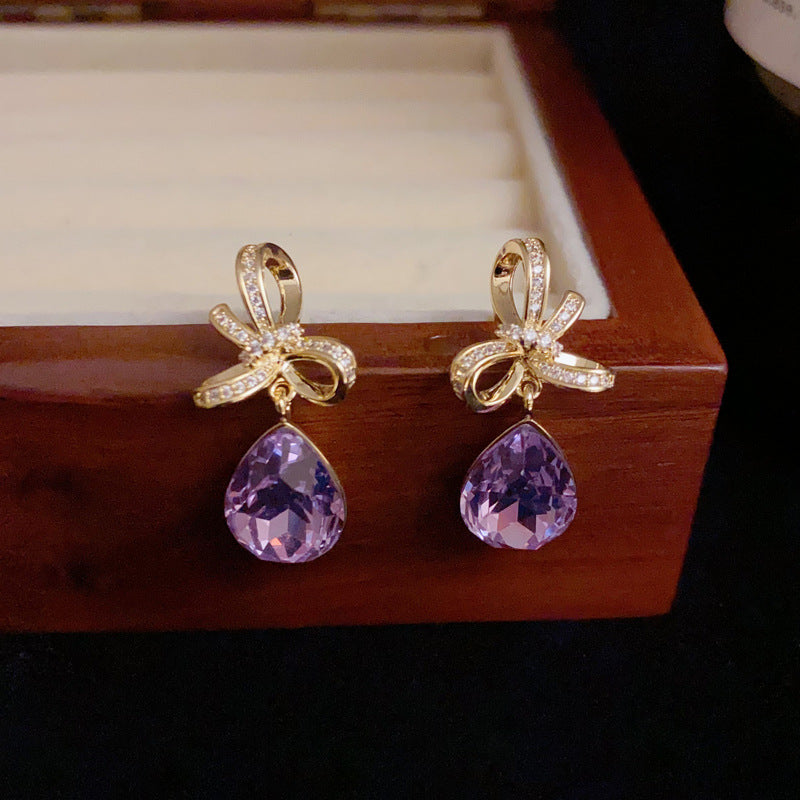 14K Gold-Plated Bowknot Purple Waterdrop Earrings-Elegant &Chic Design