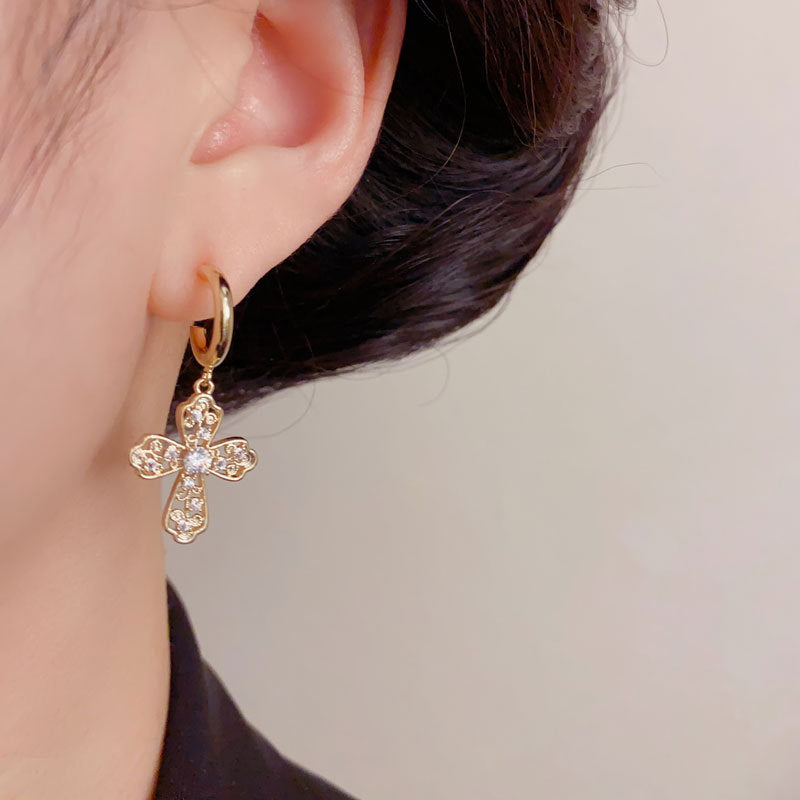 Luxury Zircon Hollow Cross Drop Earrings – Elegant Design