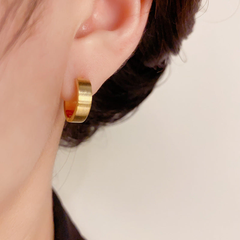 14K Gold-Plated Brushed Metal Geometric Circle Earrings