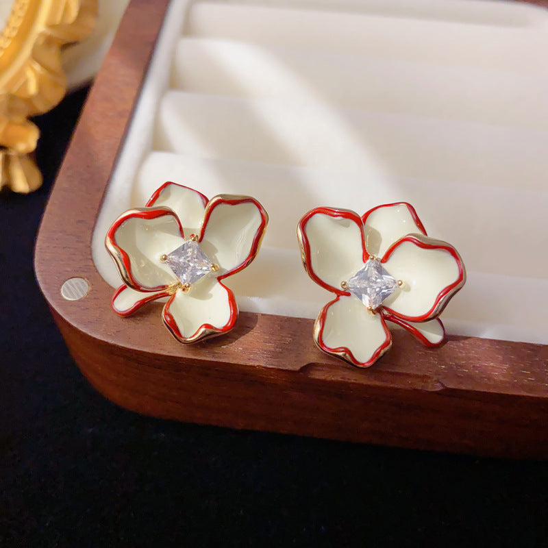 Luxury Zircon Petal Stud Earrings – Floral Design