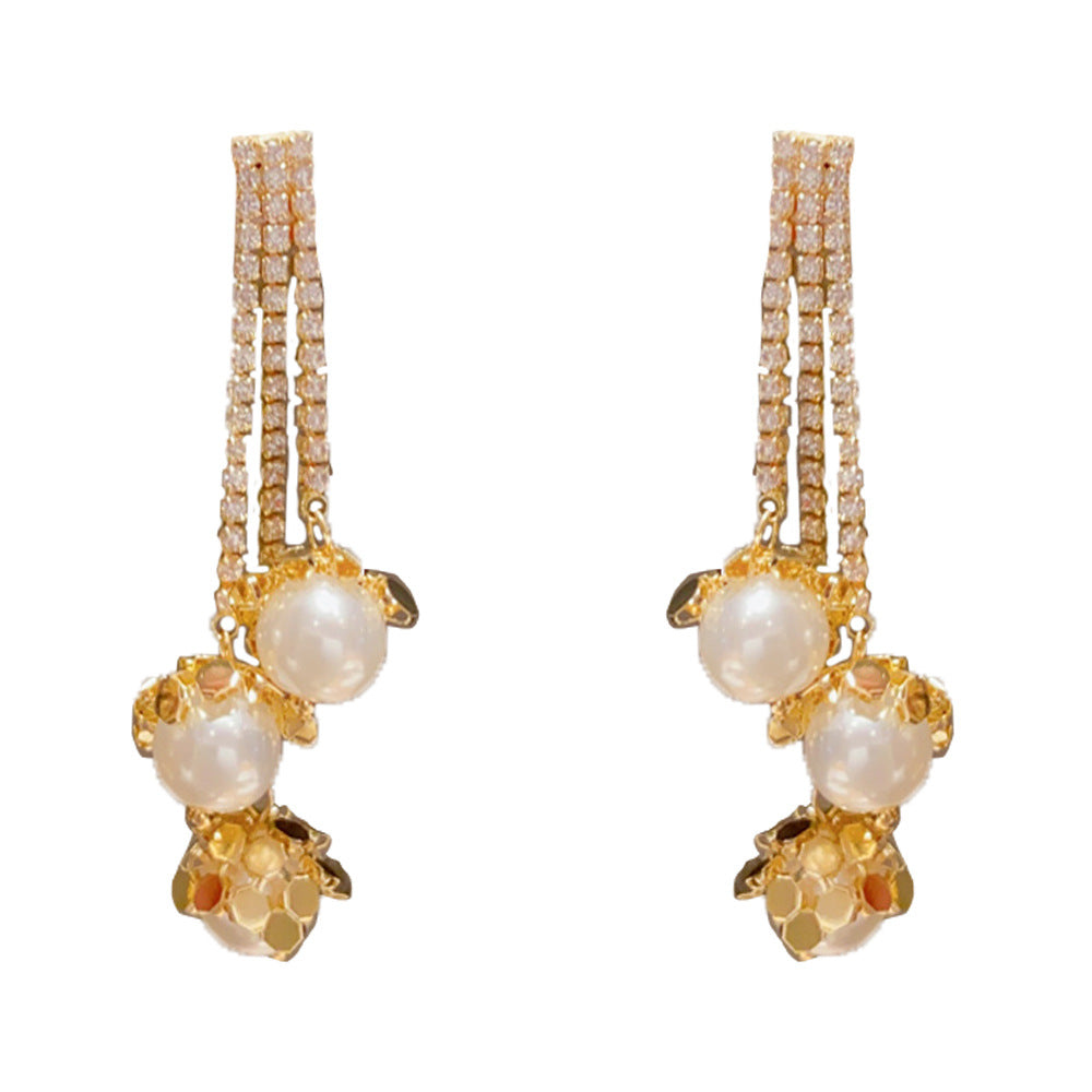 Eaioncol CZ Pearl & Resin Tassel Earrings 14K Gold Plated Silver