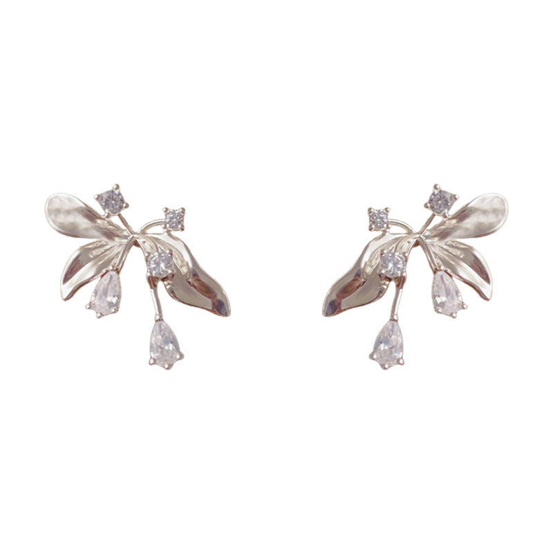 Luxury Zircon Iris Flower Stud Earrings – French Elegance Design