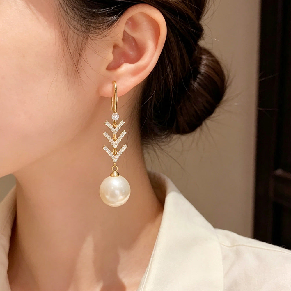Eaioncol Leaf CZ Pearl Tassel Ear Hooks 14K Gold Plated