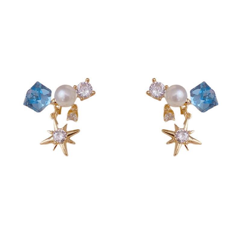 Luxury Blue Sugar Cube Crystal Star Drop Earrings – Star-Shaped Design
