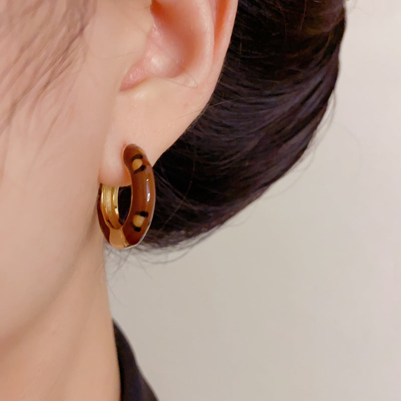 Luxury Leopard Print Round Circle Ear Cuff Earrings – Geometric Design
