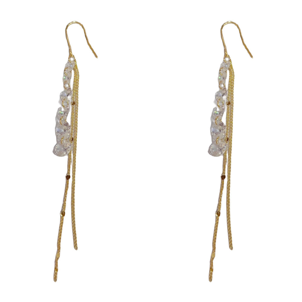 Eaioncol CZ Chain Tassel Ear Hooks 14K Gold & Silver Plated