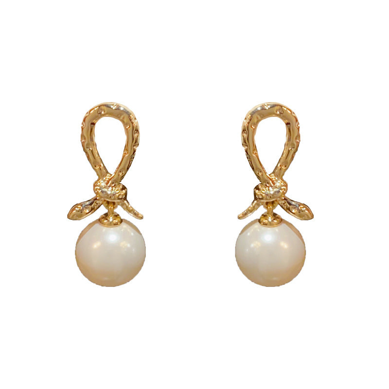 14K Gold-Plated Snake Knot Pearl Drop Earrings - Vintage Chic Design