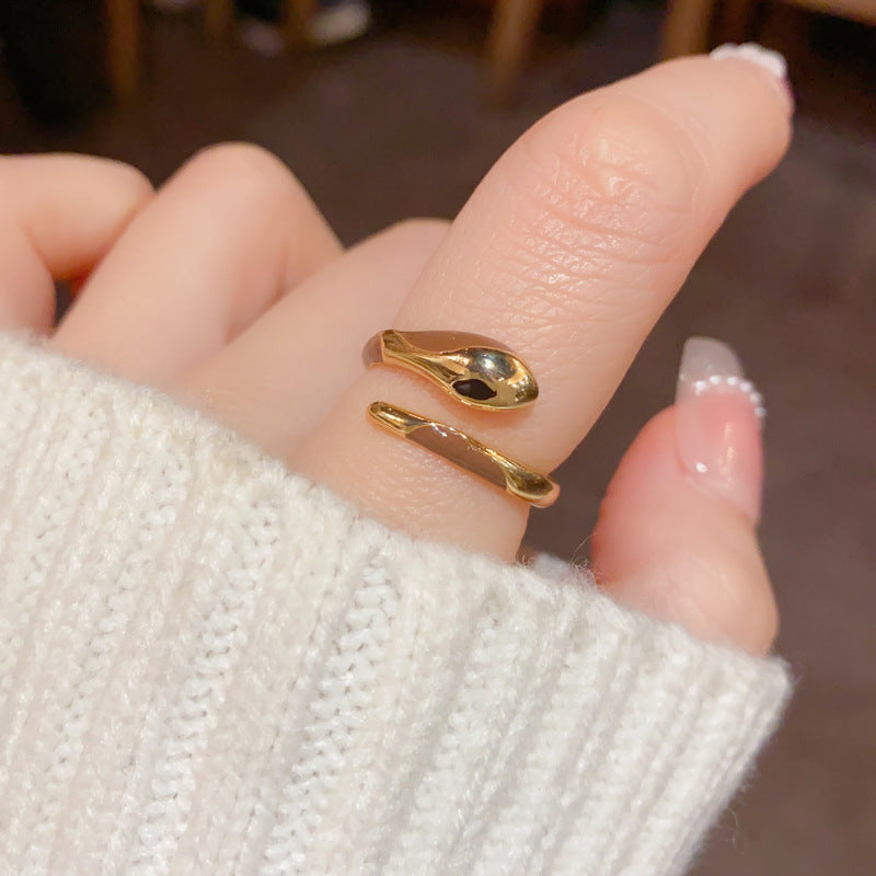 14K Gold-Plated Metal Snake Open Ring - Unique Animal Design