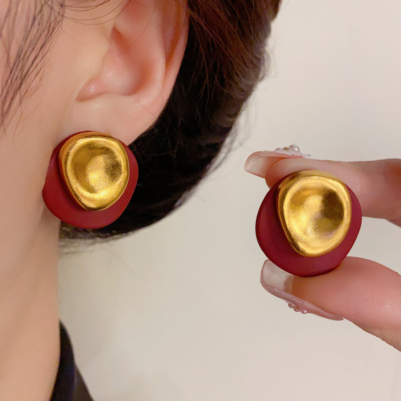 14K Gold-Plated Colorblock Round Earrings - Retro Minimalist Design