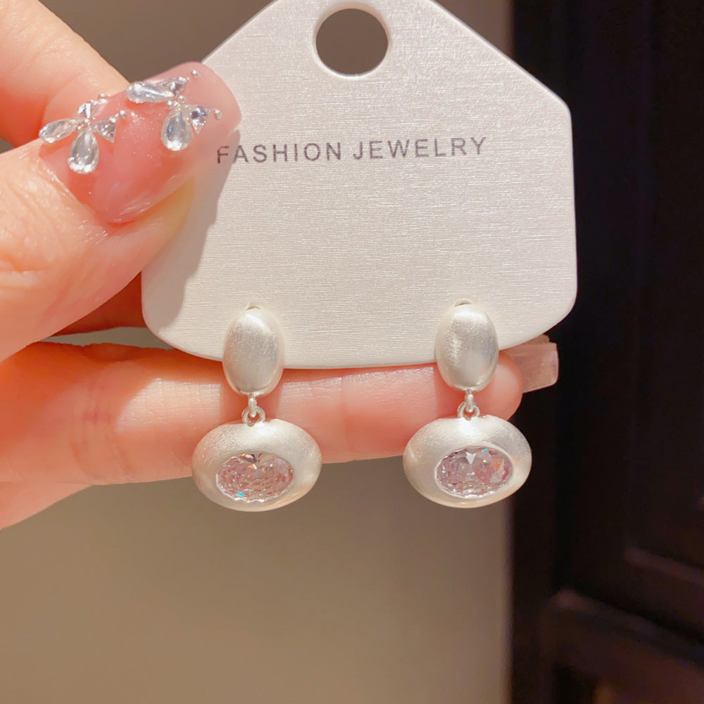 Eaioncol Brushed Oval CZ Drop Earrings Gold Silver