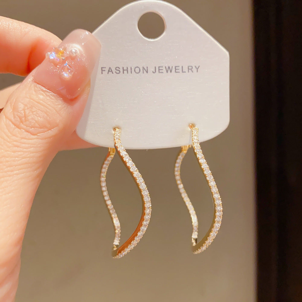Eaioncol Full CZ Irregular Hoop Earrings Gold