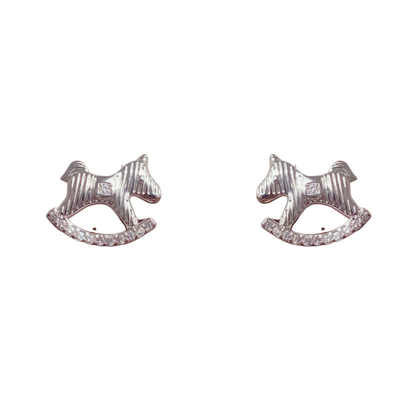 Luxury Zircon Metal Horse Stud Earrings – Animal Design