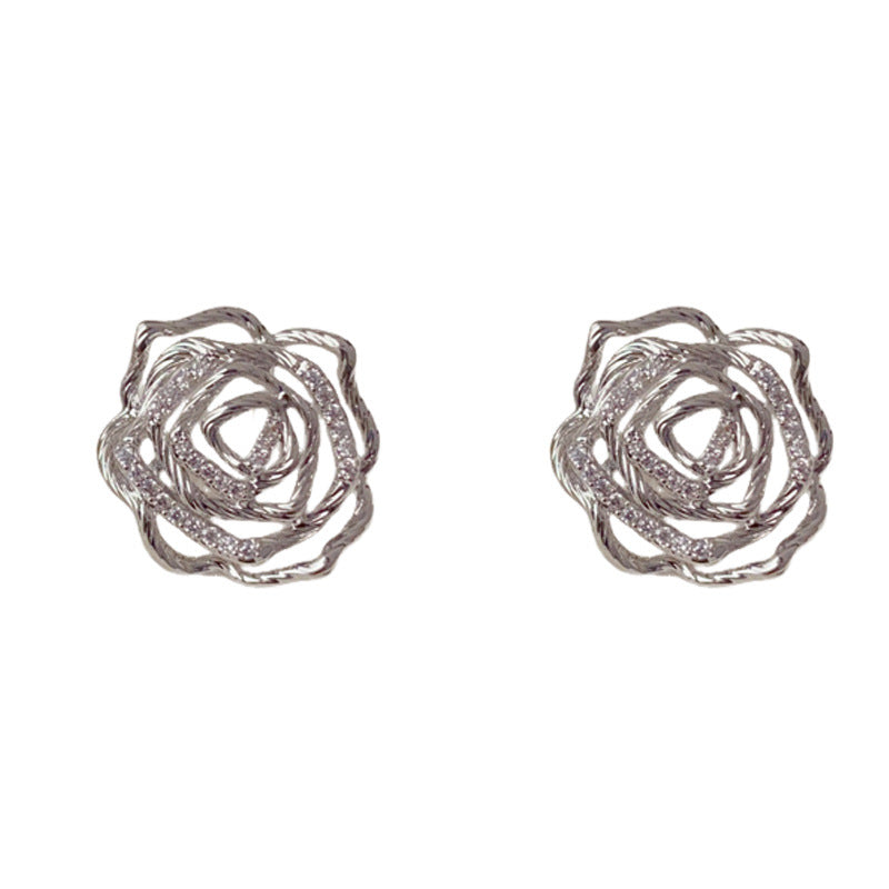 Luxury Zircon Hollow Metal Petal Stud Earrings – Floral Design