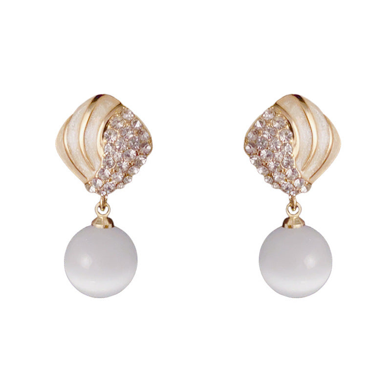 Luxury Zircon & Cat Eye Geometric Drop Gold Earrings – Elegant Design