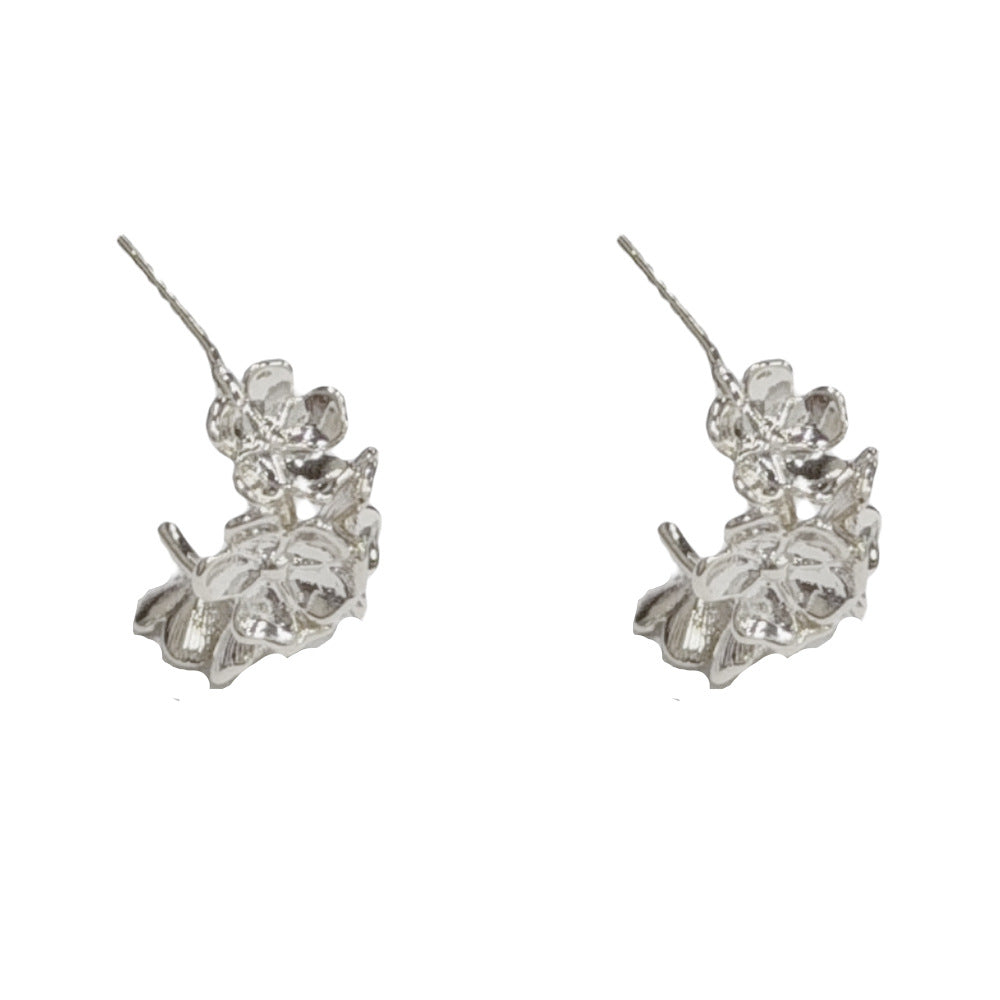 Eaioncol Metal Petal Hoop Earrings Gold Silver