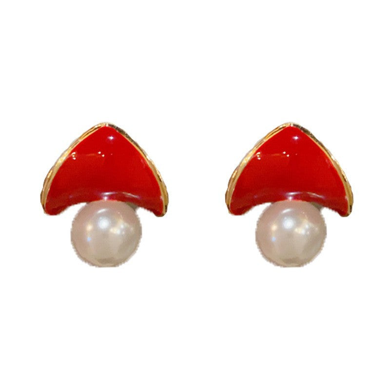Eaioncol Red Triangle Pearl Earrings 14K Gold Plated