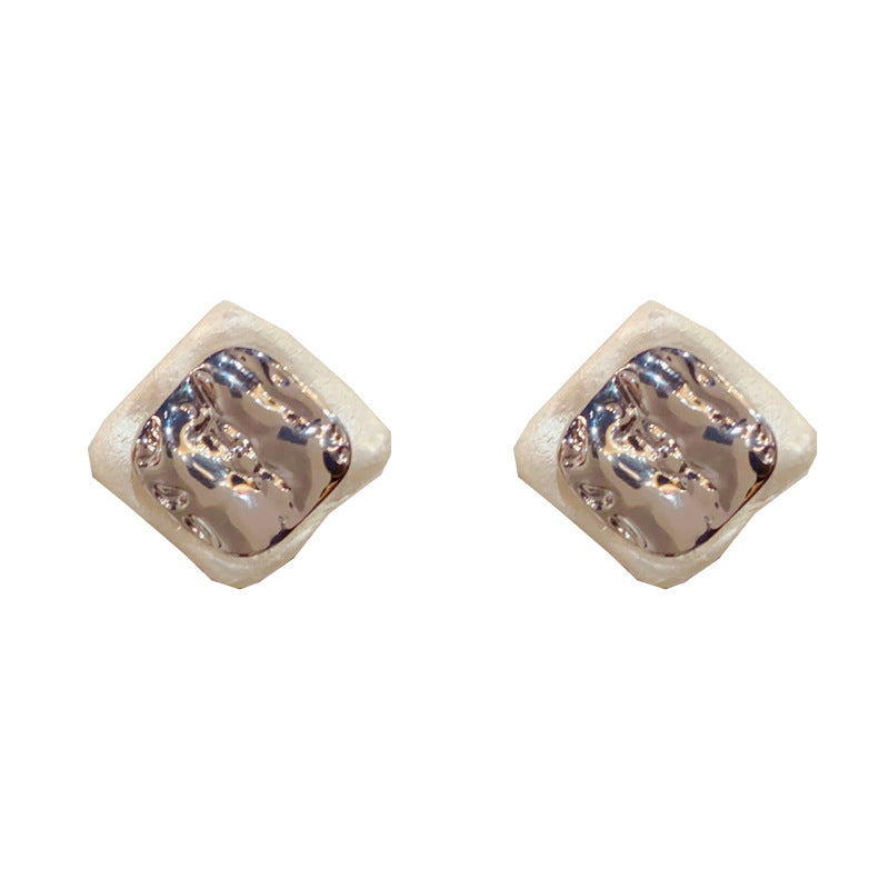 Elegant Metal Square Cotton Ball Stud Earrings – Geometric Design