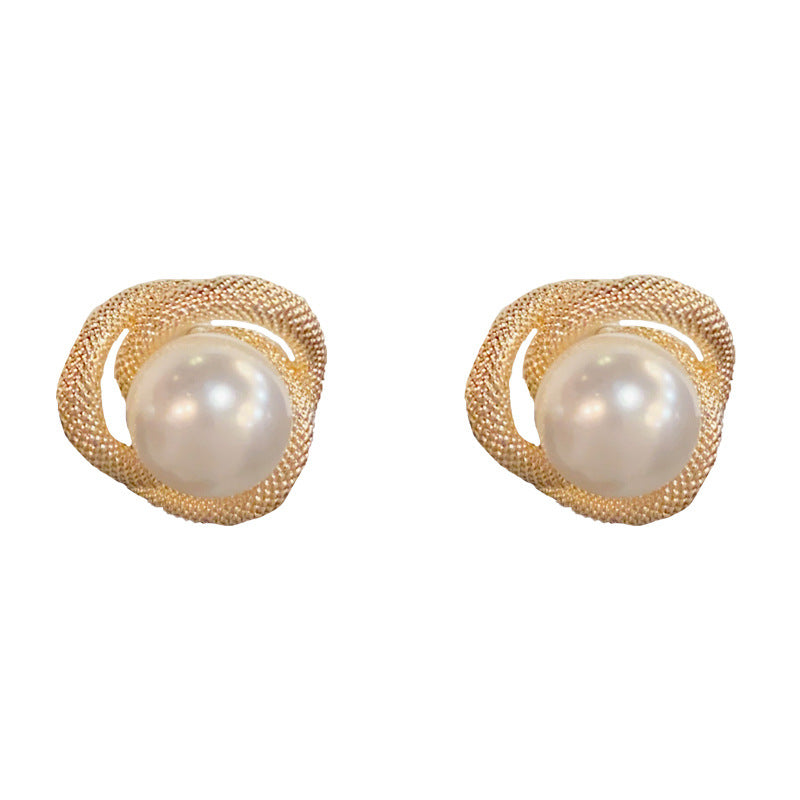 Eaioncol Vintage Metal Wrap Pearl Stud Earrings Gold