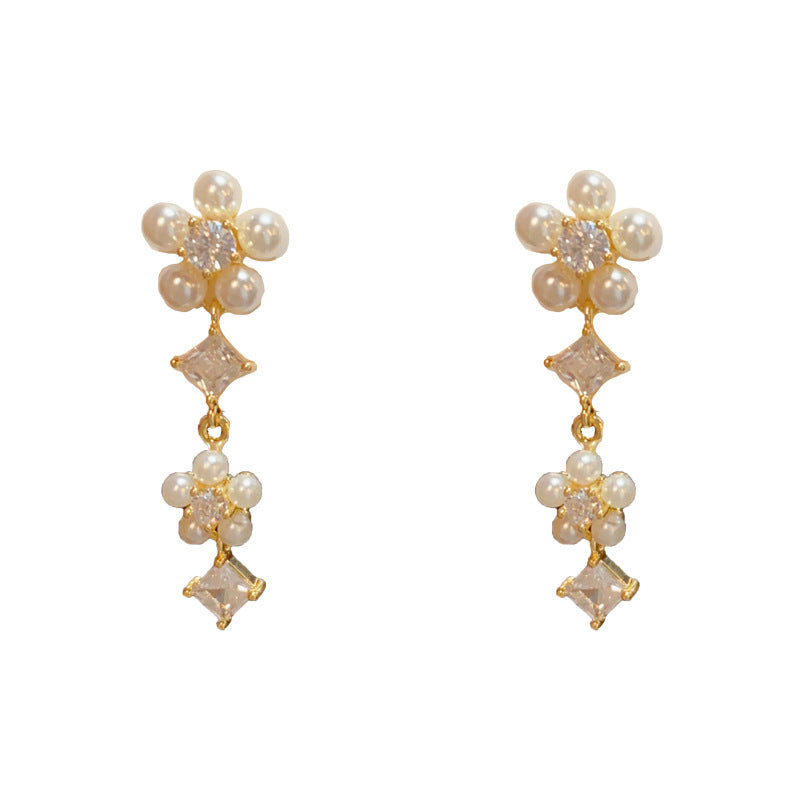 14K Gold-Plated Pearl Petal Tassel Earrings - Elegant & Feminine