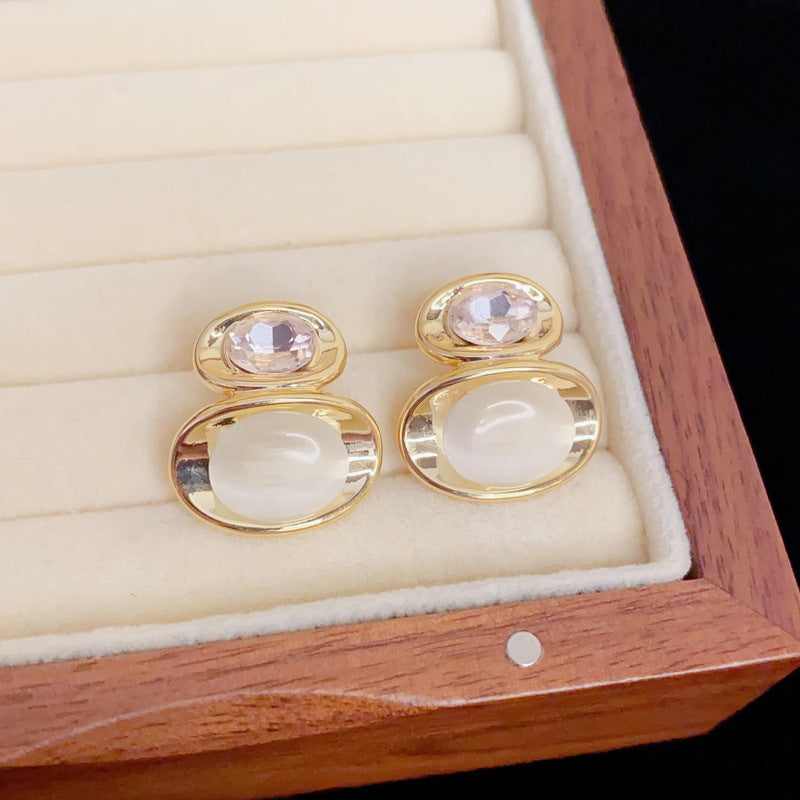 Eaioncol Metal Cat Eye Oval Stud Earrings Gold Silver