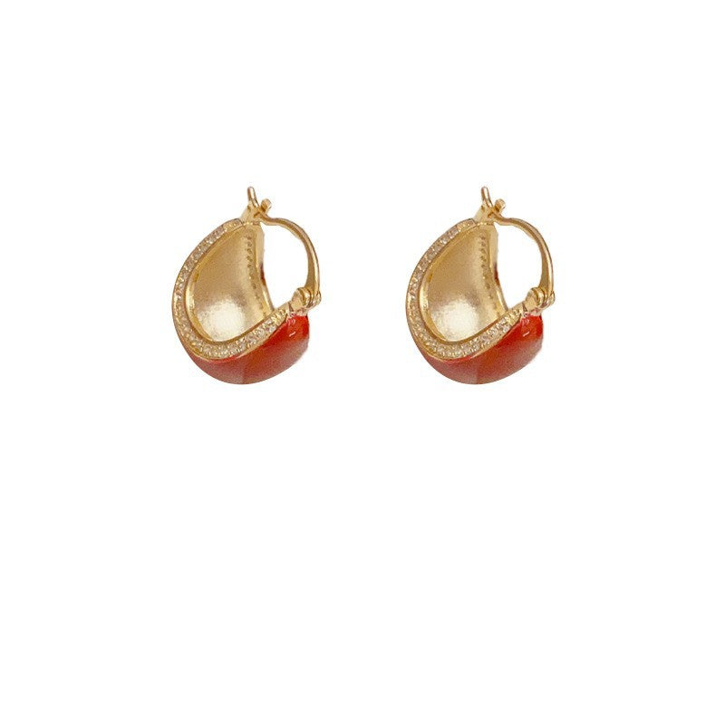 Luxury Red Enamel & Zircon Teardrop Ear Cuff – Elegant French Design