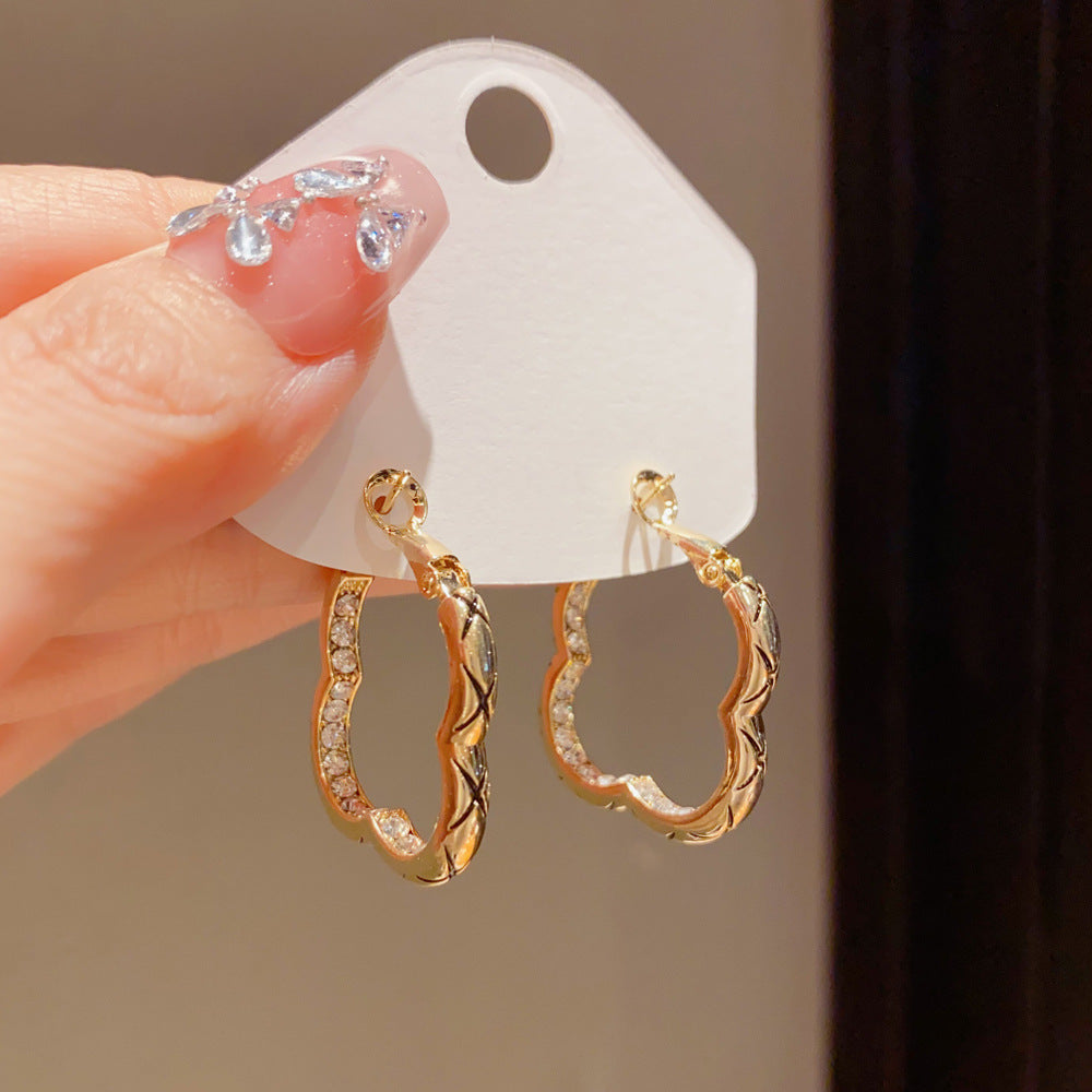 Eaioncol Four Leaf CZ Hoop Earrings 14K Gold Plated