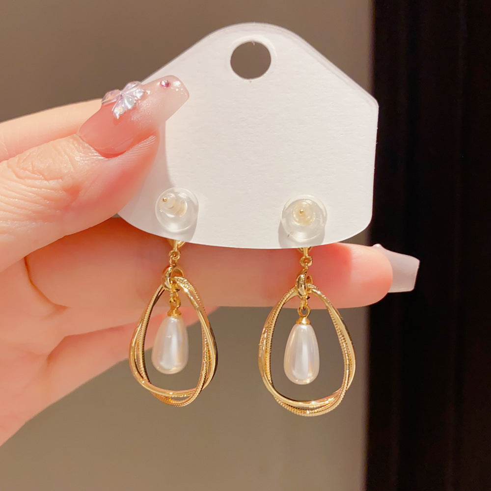 Eaioncol Vintage Metal Pearl Teardrop Earrings Gold Silver