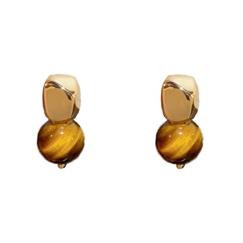 Luxury Square Tiger’s Eye Stud Earrings – Retro Geometric Design