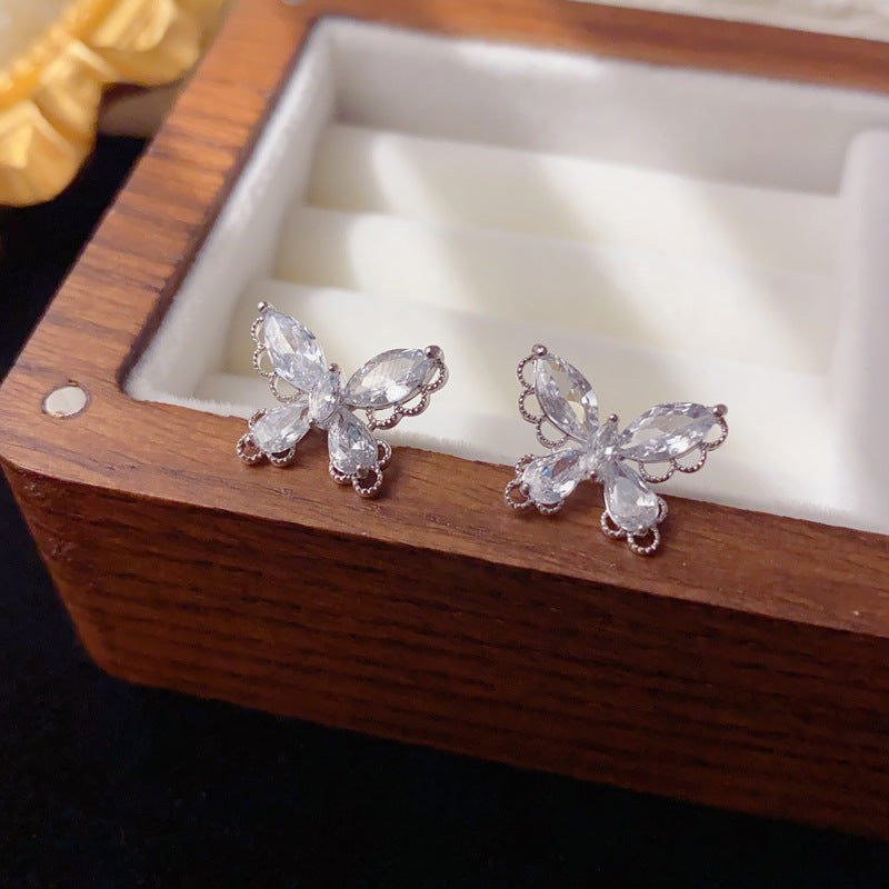 Elegant Zircon Hollow Lace Butterfly Stud Earrings – Animal Design