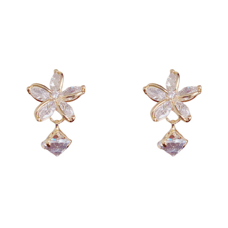 Luxury Full-Zircon Flower Drop Earrings –  Elegant Floral Design