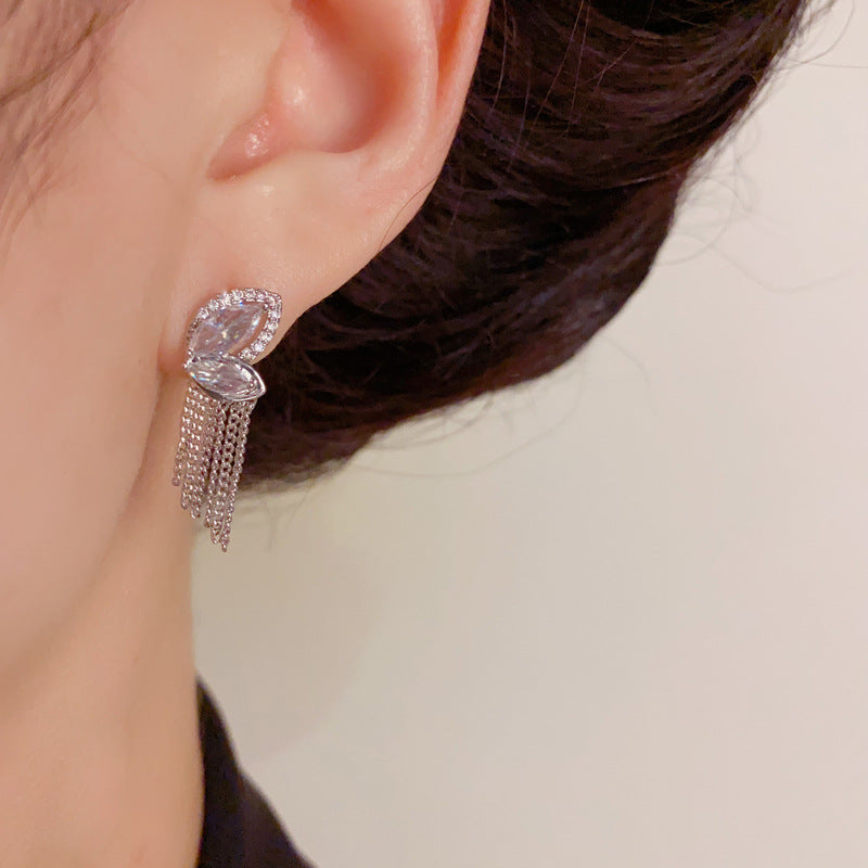 Luxury Zircon Heart Chain Tassel Drop Earrings – Elegant Design