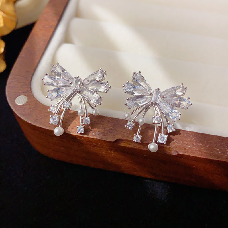 Elegant Zircon Bow Stud Earrings – Copper Needle Earrings