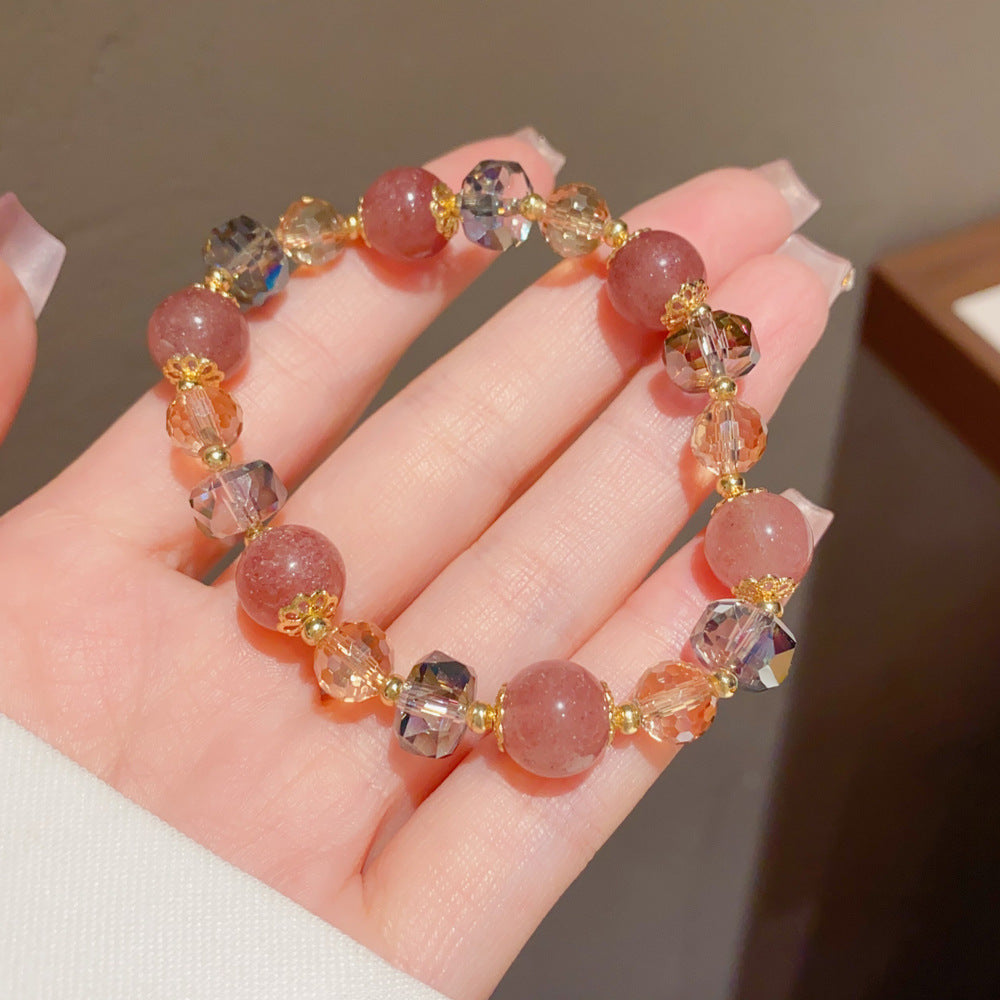 Eaioncol Strawberry Quartz Beaded Bracelet 14K Gold Plated